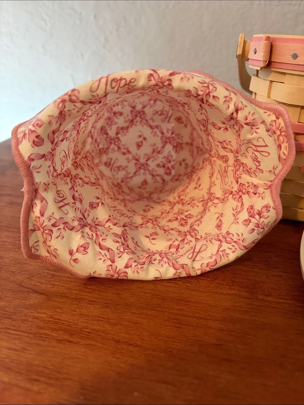 Longaberger Cream and Pink Handwoven Basket